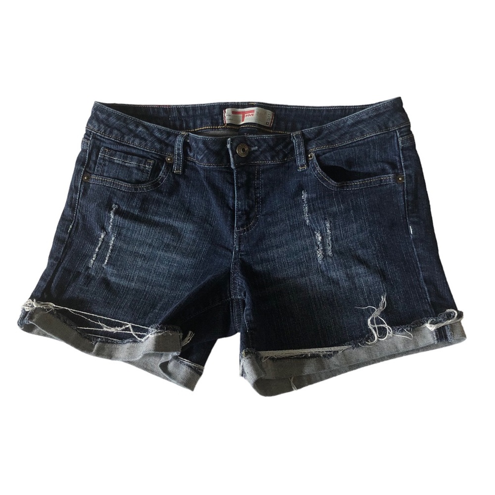T Five Denim Low Rise Stretch Cuffed Distressed Jean Shorts